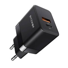 Wall charger Blitzwolf BW-S21 GaN 35W, USB + USB-C (black) hind ja info | Mobiiltelefonide laadijad | kaup24.ee