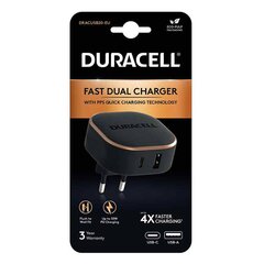 Duracell USB + USB-C Wall Charger 30W (Black) hind ja info | Mobiiltelefonide laadijad | kaup24.ee