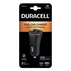 Car Charger USB, USB-C 27W Duracell (Black) цена и информация | Зарядные устройства для телефонов | kaup24.ee