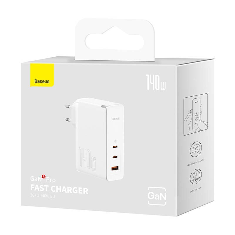 Baseus GaN5 Pro wall charger 2xUSB-C + USB, 140W (white) hind ja info | Mobiiltelefonide laadijad | kaup24.ee