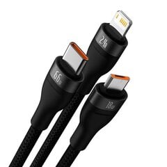 3in1 USB cable Baseus Flash II Series, USB-C + micro USB + Lightning, 66W, 1.2m (Black) цена и информация | Borofone 43757-uniw | kaup24.ee