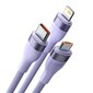 3in1 USB cable Baseus Flash II Series, USB-C + micro USB + Lightning, 66W, 1.2m (Purple) hind ja info | Mobiiltelefonide kaablid | kaup24.ee