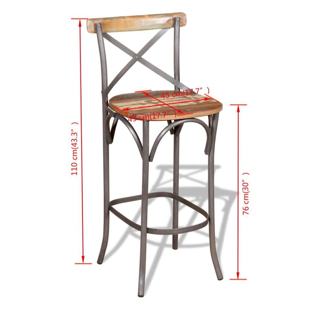 Tugevast taaskasutatud puidust baaritool, 42x42x110 cm hind ja info | Söögitoolid, baaritoolid | kaup24.ee