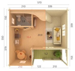 Aiamaja Emily 40,1+5,2 m² pesuruumi, kööginurga ja magamiskorrusega hind ja info | Kuurid ja aiamajad | kaup24.ee