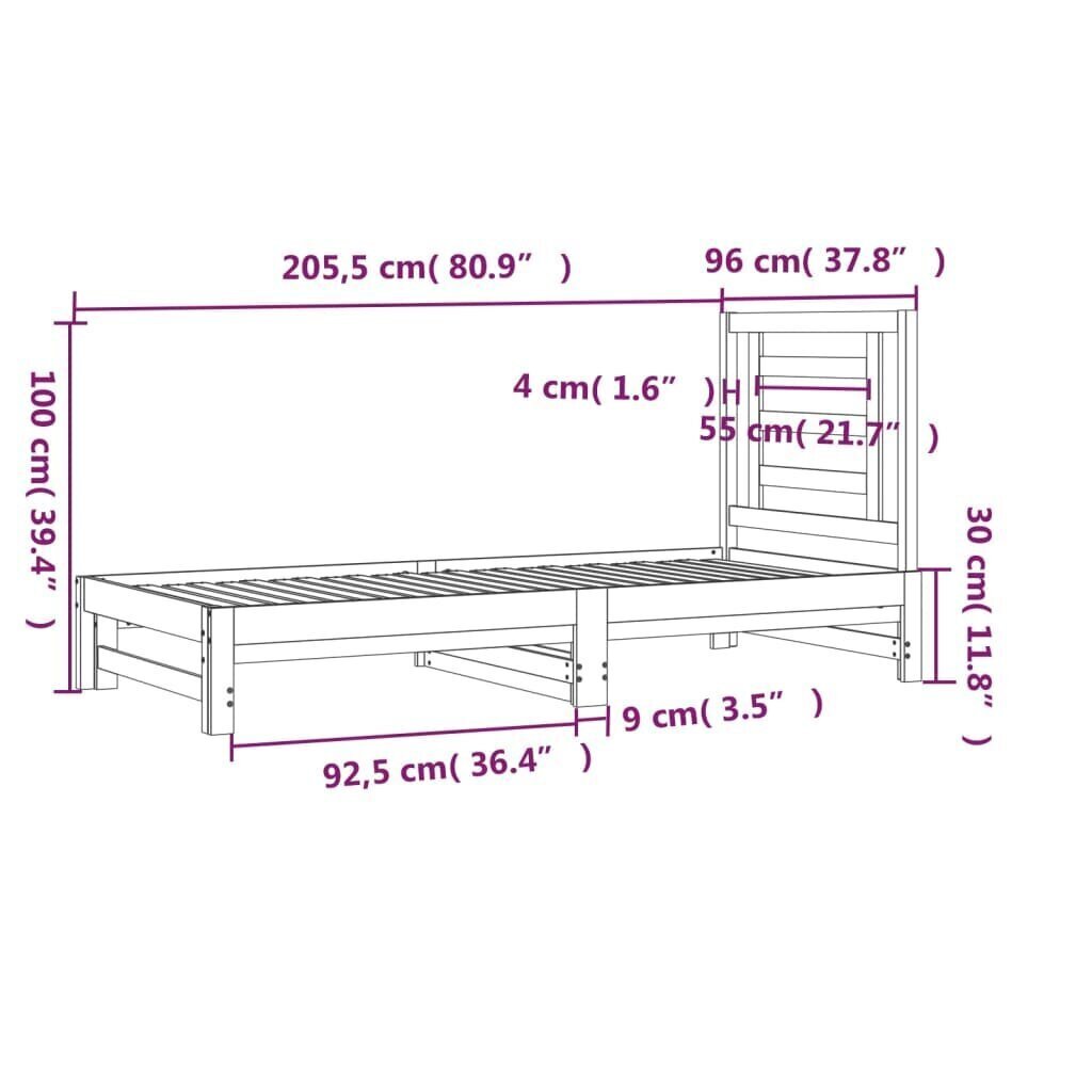 vidaXL väljatõmmatav päevavoodi, 2 x (90x200) cm, männipuit цена и информация | Voodid | kaup24.ee