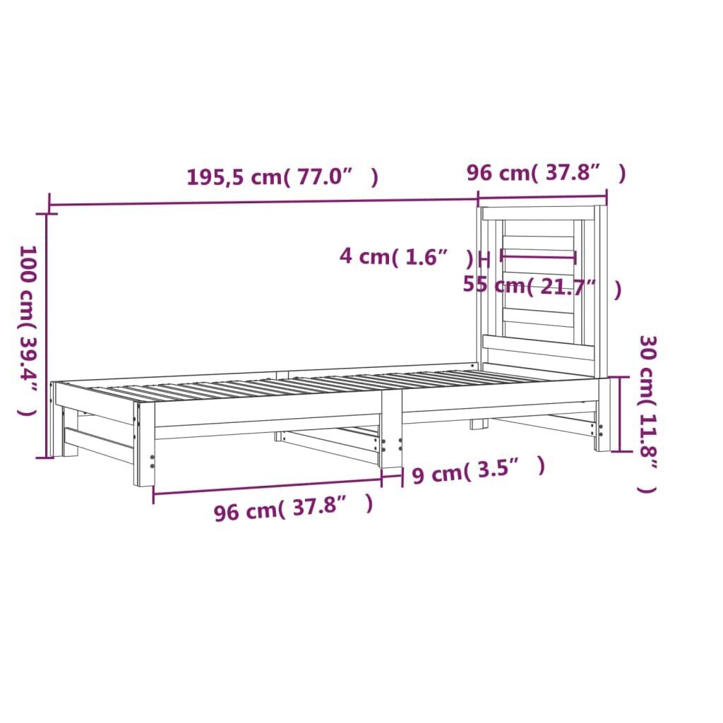 vidaXL väljatõmmatav päevavoodi, hall, 2 x (90x190) cm, männipuit цена и информация | Voodid | kaup24.ee