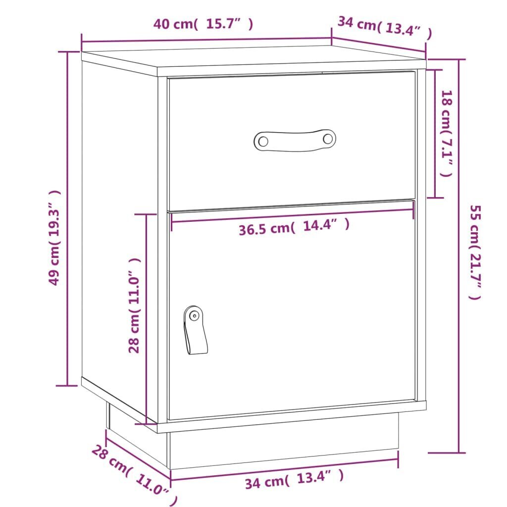 vidaXL öökapp, valge, 40 x 34 x 55 cm, männipuit hind ja info | Öökapid | kaup24.ee