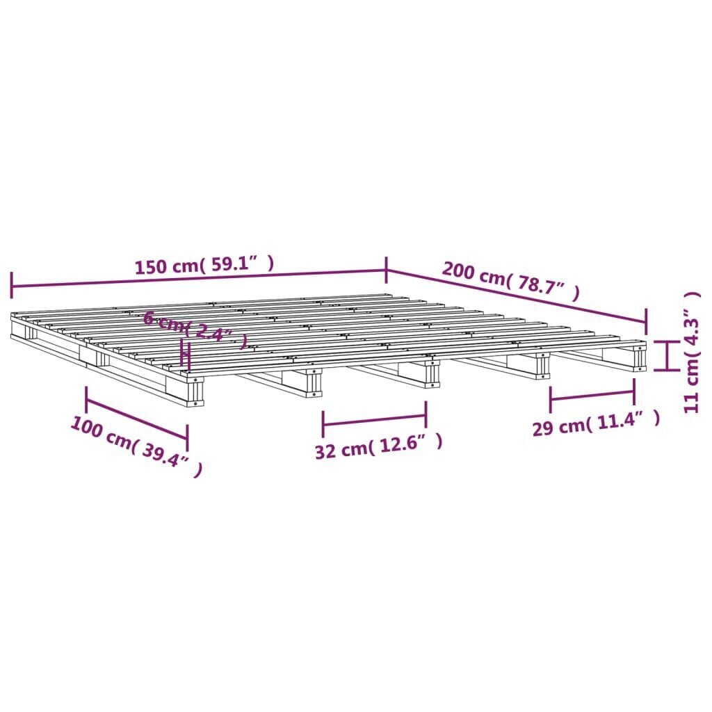 vidaXL voodiraam, valge, 150 x 200 cm, männipuit hind ja info | Voodid | kaup24.ee