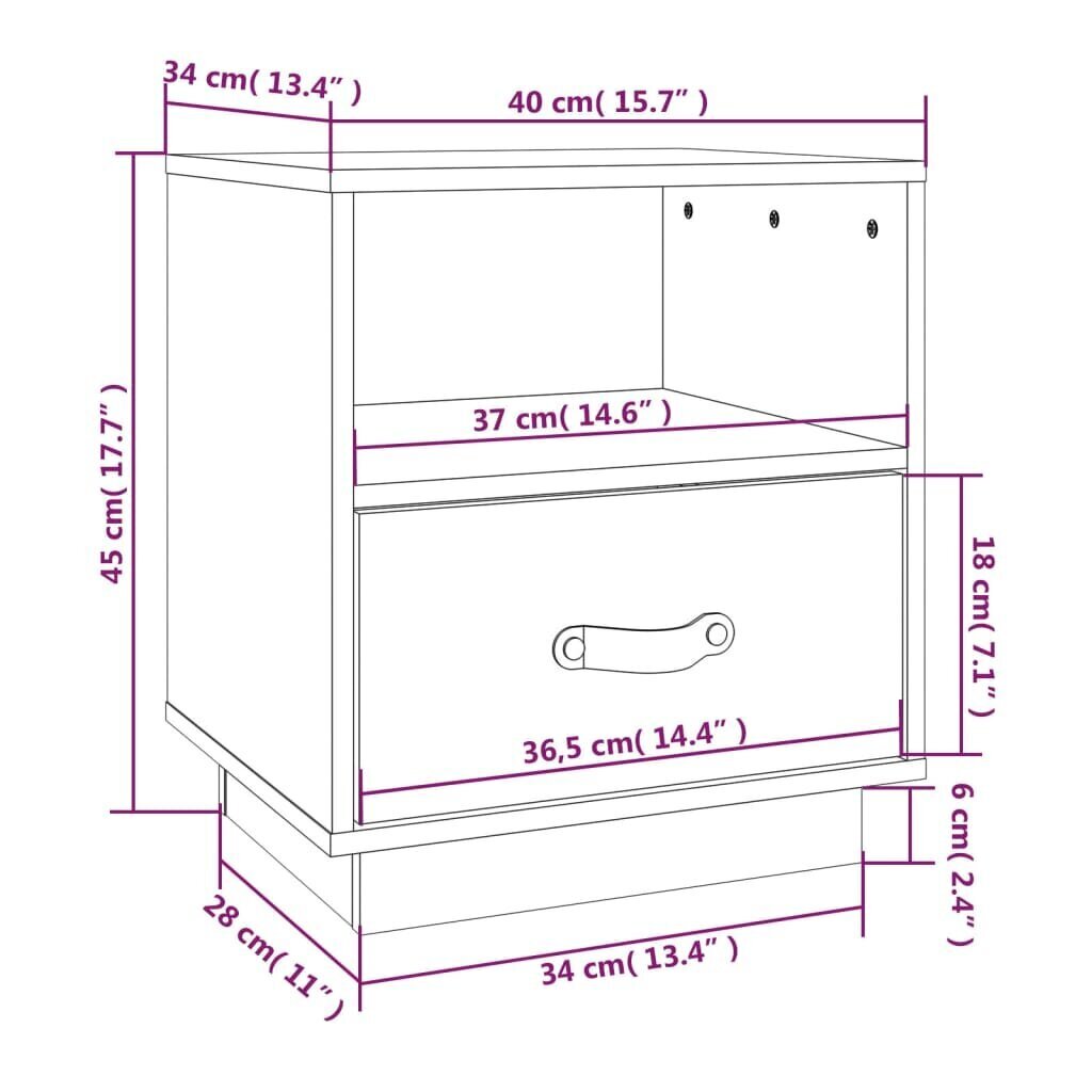 vidaXL öökapid 2 tk, meepruun, 40x34x45 cm, männipuit hind ja info | Öökapid | kaup24.ee