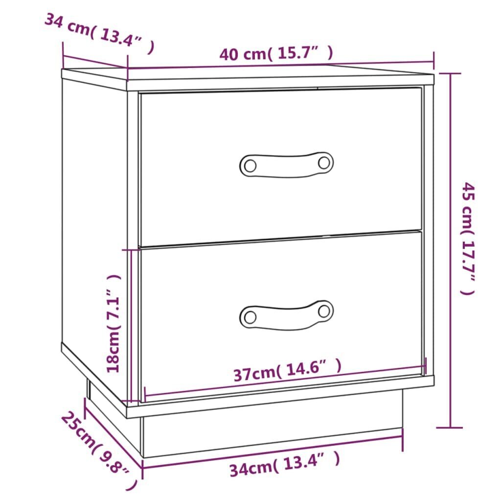 vidaXL öökappi 2 tk, hall, 40x34x45 cm, männipuit цена и информация | Öökapid | kaup24.ee