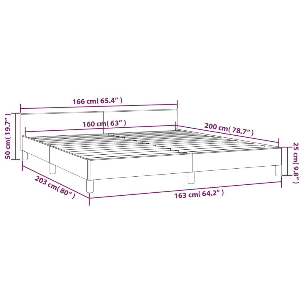 vidaXL voodiraam peatsiga, helehall, 160x200 cm, kangas hind ja info | Voodid | kaup24.ee