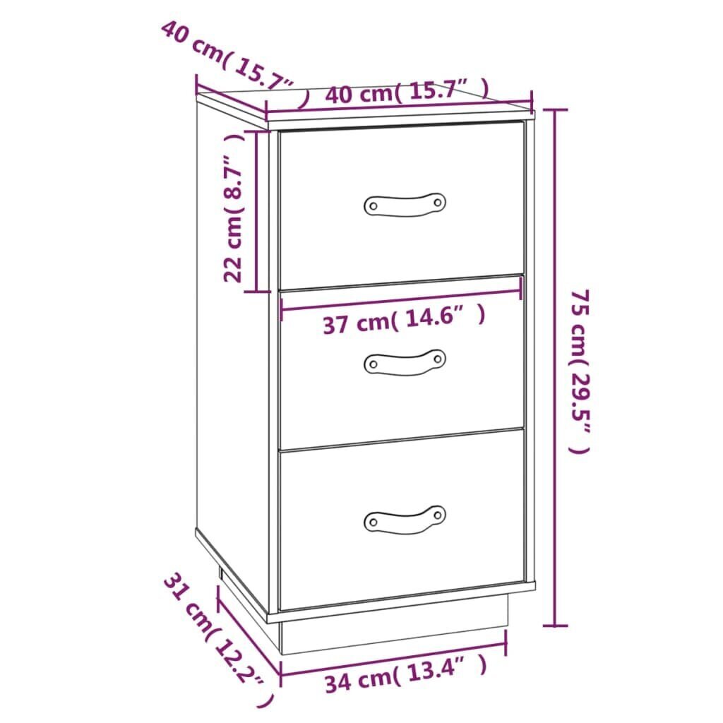 vidaXL öökapp, valge, 40 x 40 x 75 cm, männipuit hind ja info | Öökapid | kaup24.ee