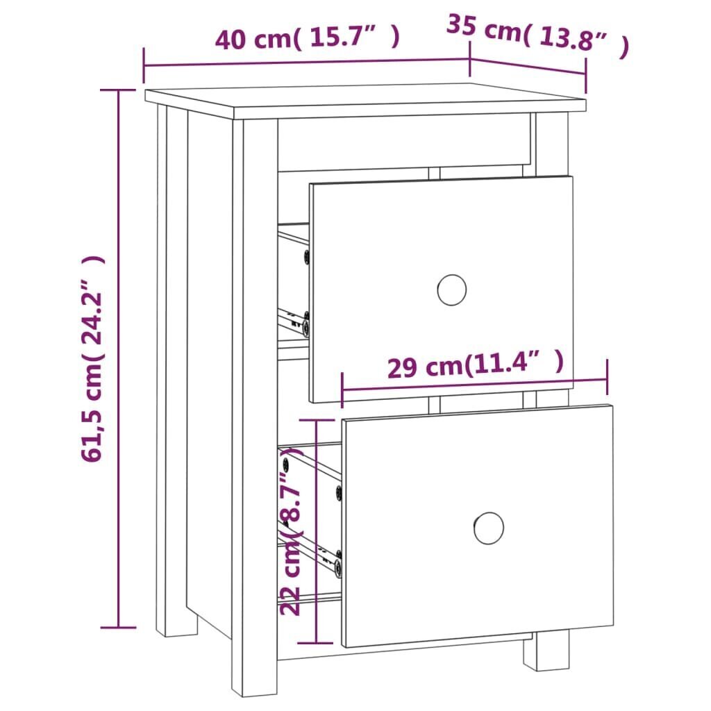 vidaXL öökapp, must, 40 x 35 x 61,5 cm, männipuit hind ja info | Öökapid | kaup24.ee