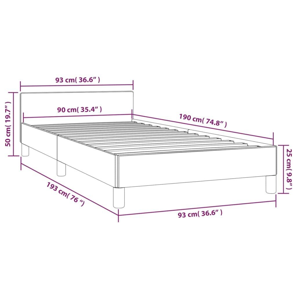 vidaXL voodiraam peatsiga, tumehall, 90x190 cm, kangas цена и информация | Voodid | kaup24.ee