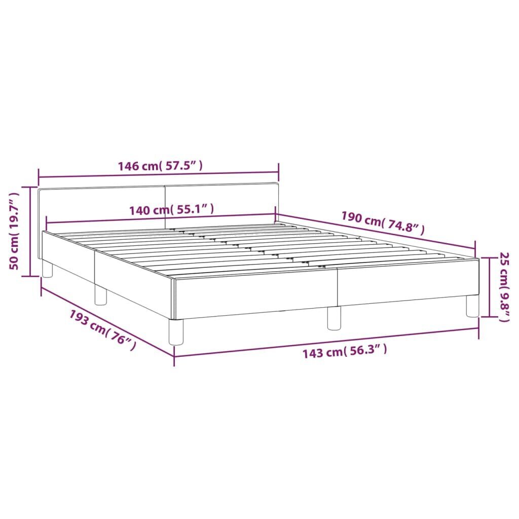 vidaXL voodiraam peatsiga, kreemjas, 140x190 cm, kangas цена и информация | Voodid | kaup24.ee