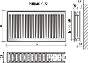 Radiaator Purmo C 22 600-1400, ühendamine küljelt hind ja info | PURMO Kütteseadmed | kaup24.ee