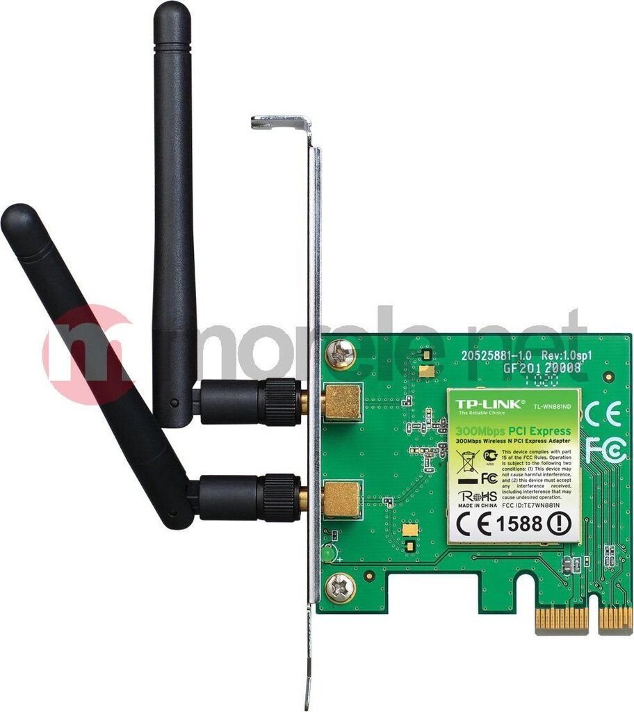 TP-LINK 300MBit/s WLAN-N PCI Express-Adapter Atheros-Chipsatz 2T2R 2,4GHz 802.11b/g/n 2 removeable antennas hind ja info | Ruuterid | kaup24.ee