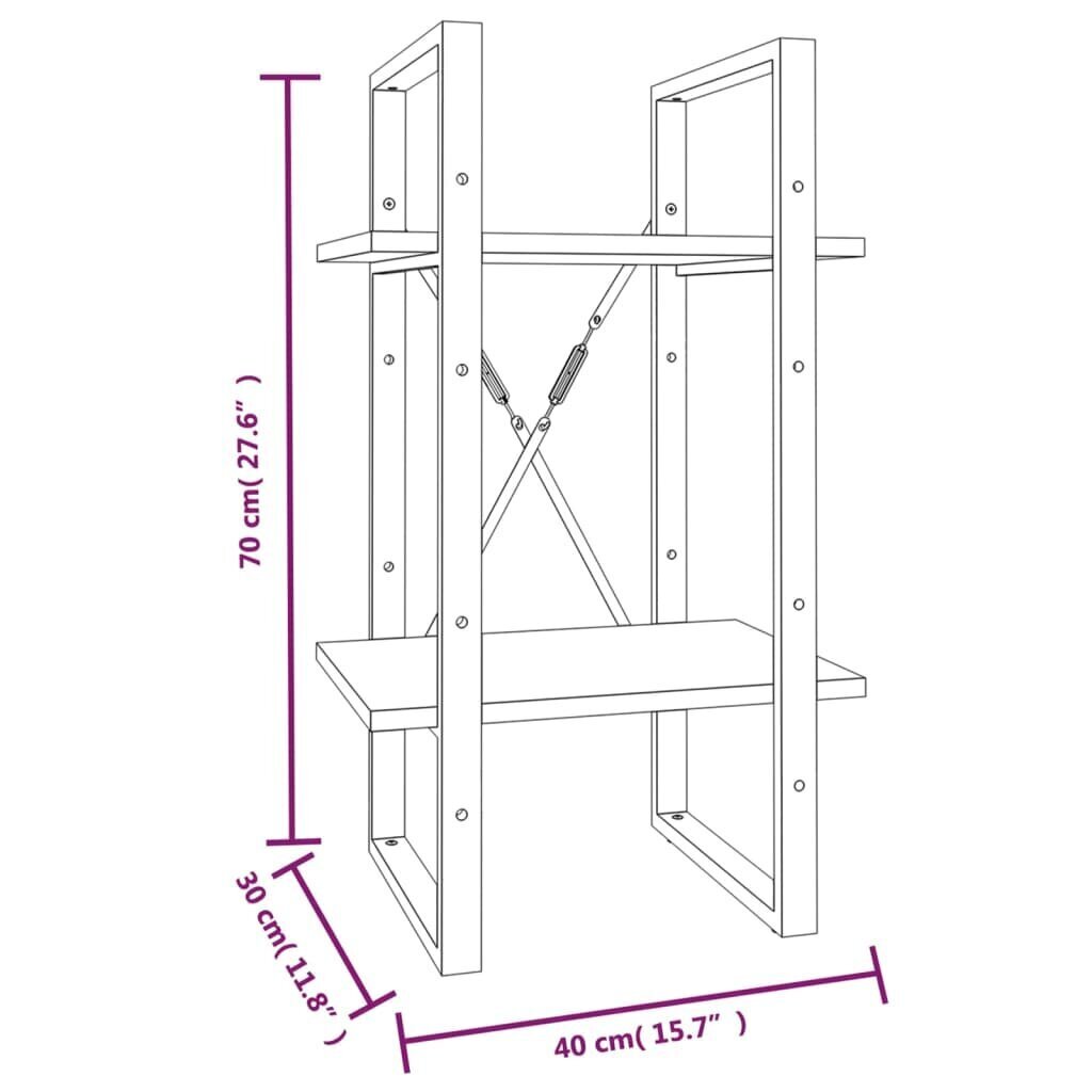 Raamaturiiul vidaXL 2 riiuliga, suitsutatud tamm, 40 x 30 x 70 cm hind ja info | Riiulid | kaup24.ee