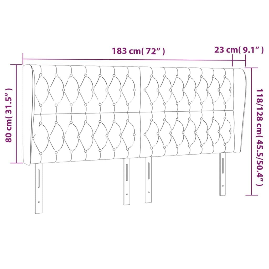 vidaXL voodipeats servadega, must, 183x23x118/128 cm, kangas hind ja info | Voodid | kaup24.ee