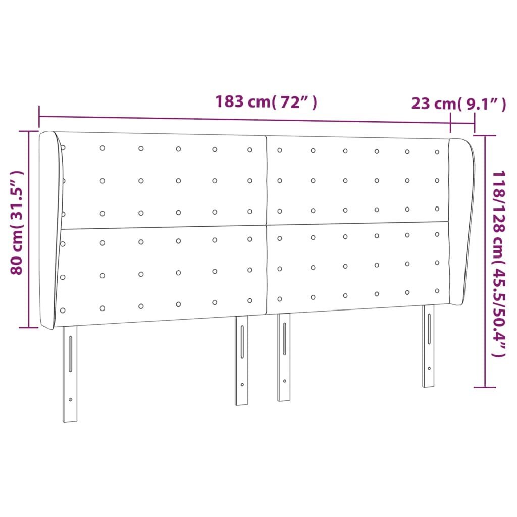 vidaXL voodipeats servadega, pruunikashall, 183x23x118/128 cm, kangas hind ja info | Voodid | kaup24.ee