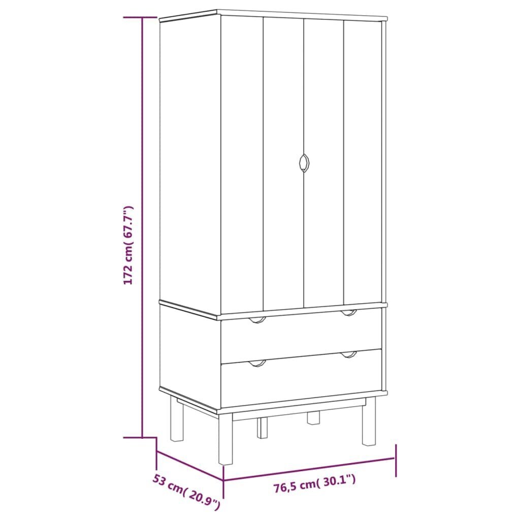 vidaXL riidekapp, 76,5x53x172 cm, männipuit hind ja info | Kapid | kaup24.ee