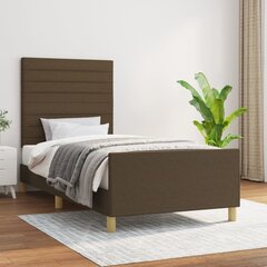 vidaXL voodiraam peatsiga, tumepruun, 90x190 cm, kangas hind ja info | Voodid | kaup24.ee