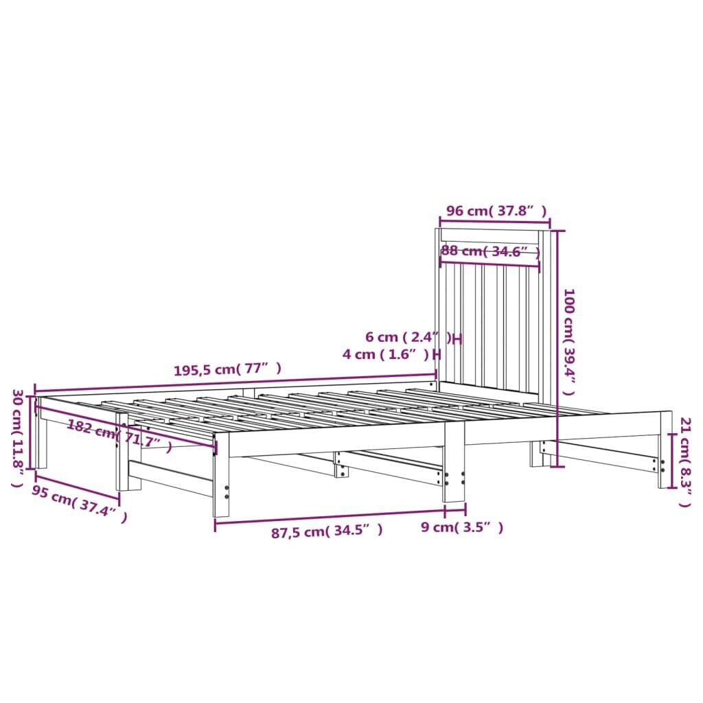 vidaXL väljatõmmatav päevavoodi, 2 x (90x190) cm, männipuit цена и информация | Voodid | kaup24.ee