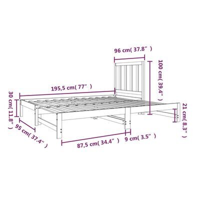 vidaXL väljatõmmatav päevavoodi, must, 2 x (90x190) cm, männipuit цена и информация | Voodid | kaup24.ee