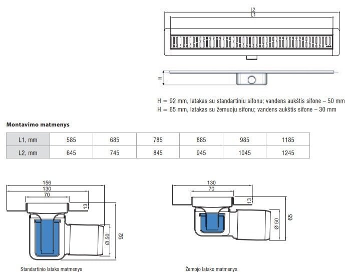 Duširenn ACO ShowerDrain C, 885 mm цена и информация | Duširennid | kaup24.ee
