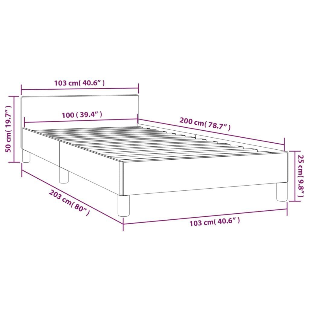 vidaXL voodiraam peatsiga, helehall, 100x200 cm, samet цена и информация | Voodid | kaup24.ee