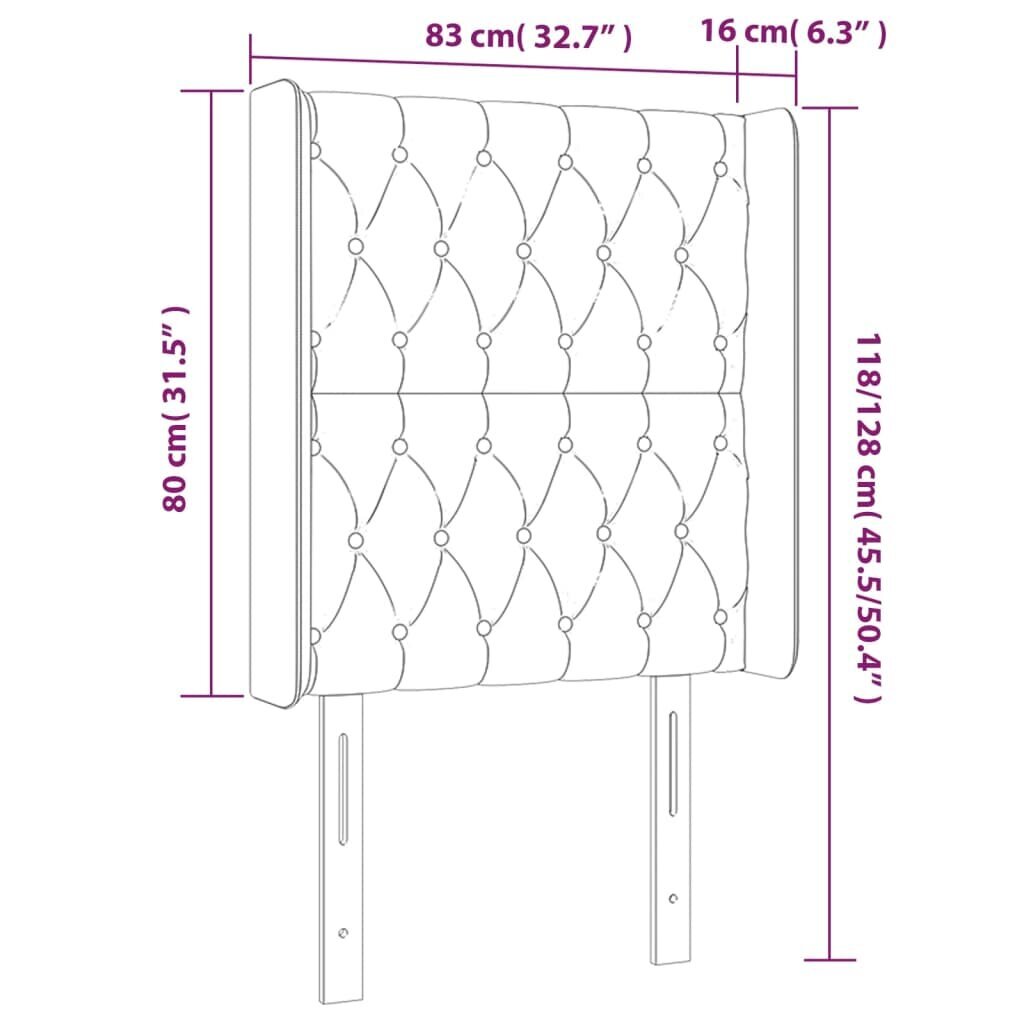 vidaXL voodipeats servadega, must, 83x16x118/128 cm, kangas hind ja info | Voodid | kaup24.ee