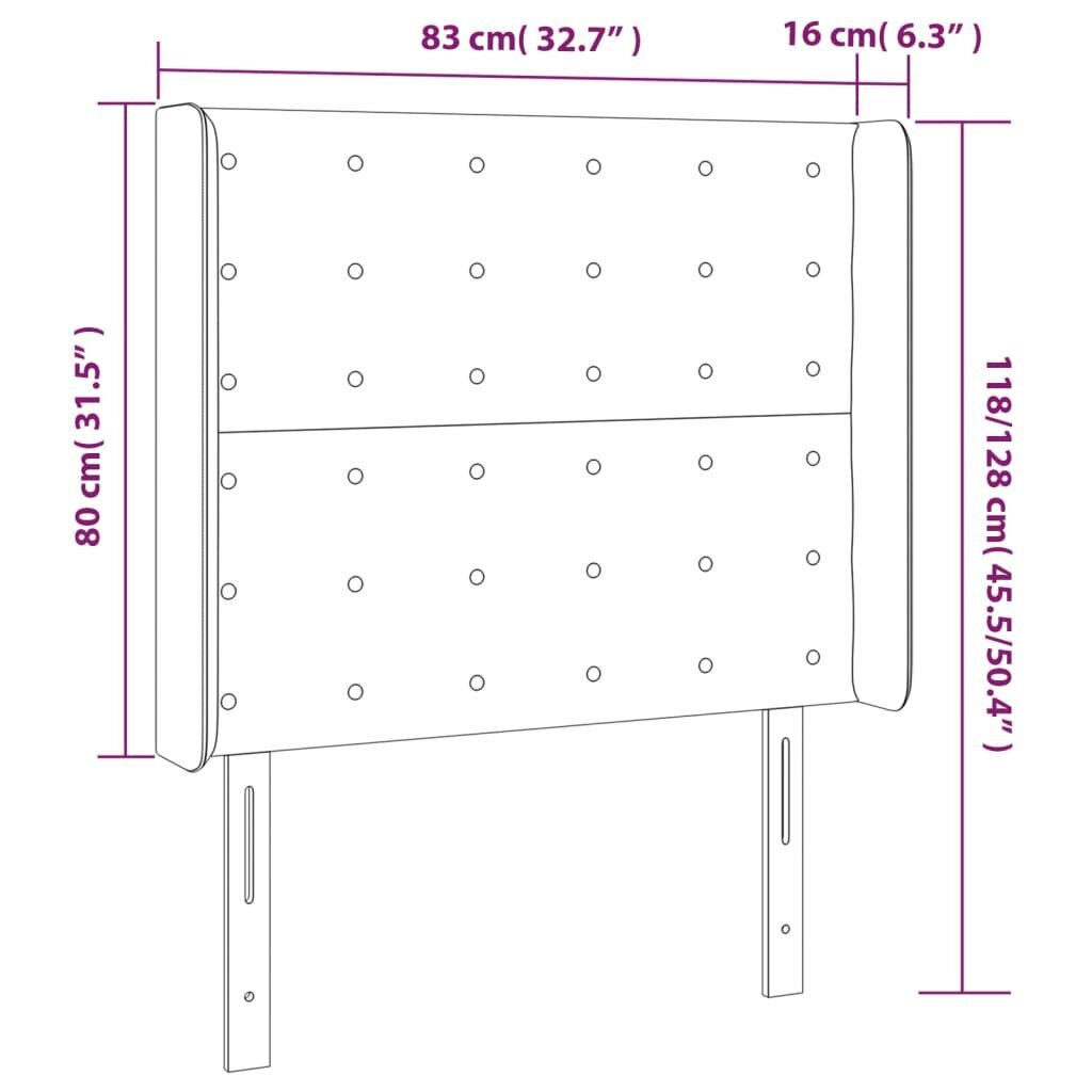 vidaXL voodipeats servadega, tumepruun, 83x16x118/128 cm, kangas hind ja info | Voodid | kaup24.ee