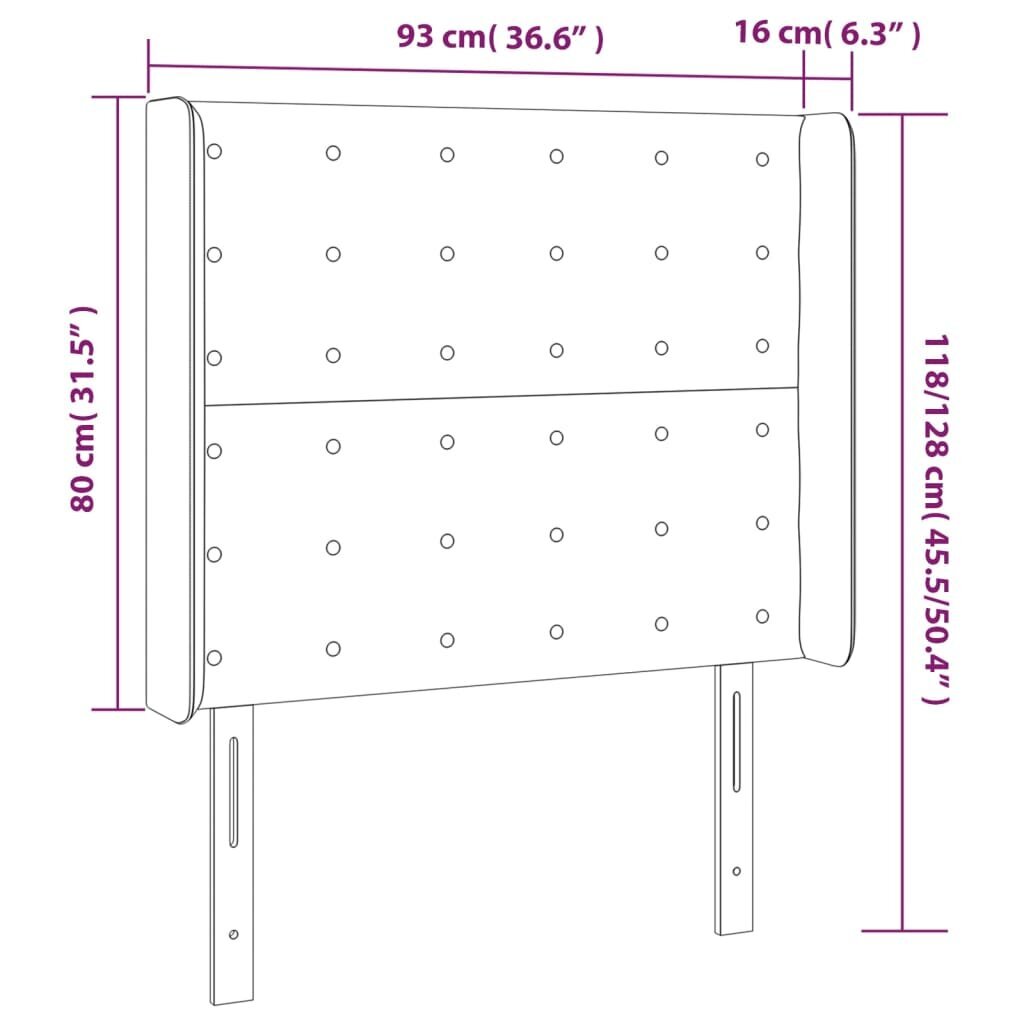 vidaXL voodipeats servadega, helehall, 93x16x118/128 cm, kangas hind ja info | Voodid | kaup24.ee