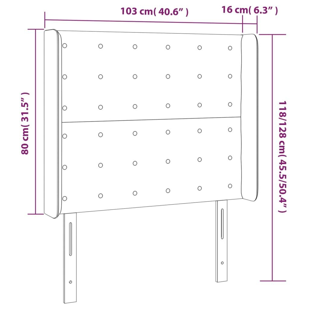 vidaXL voodipeats servadega, tumehall, 103x16x118/128 cm, kangas цена и информация | Voodid | kaup24.ee