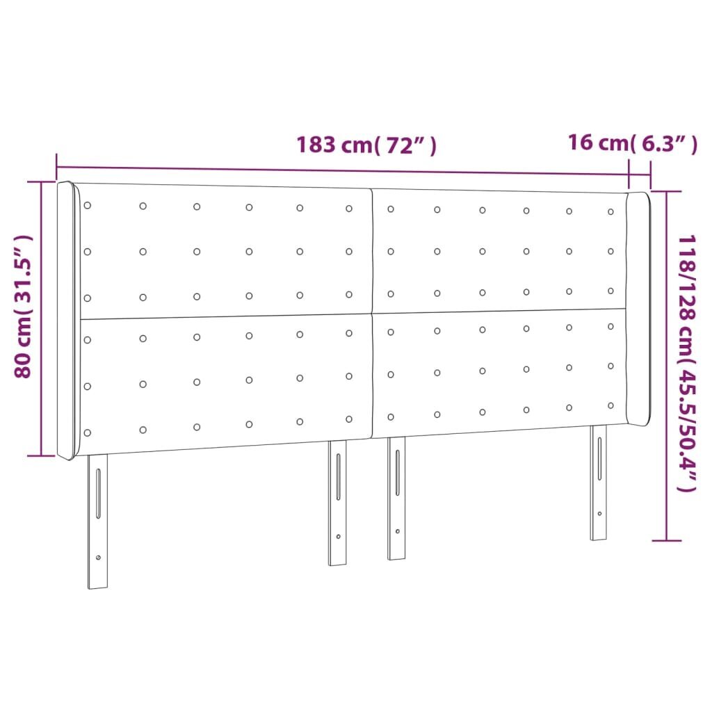 vidaXL voodipeats servadega, pruunikashall, 183x16x118/128 cm, kangas hind ja info | Voodid | kaup24.ee