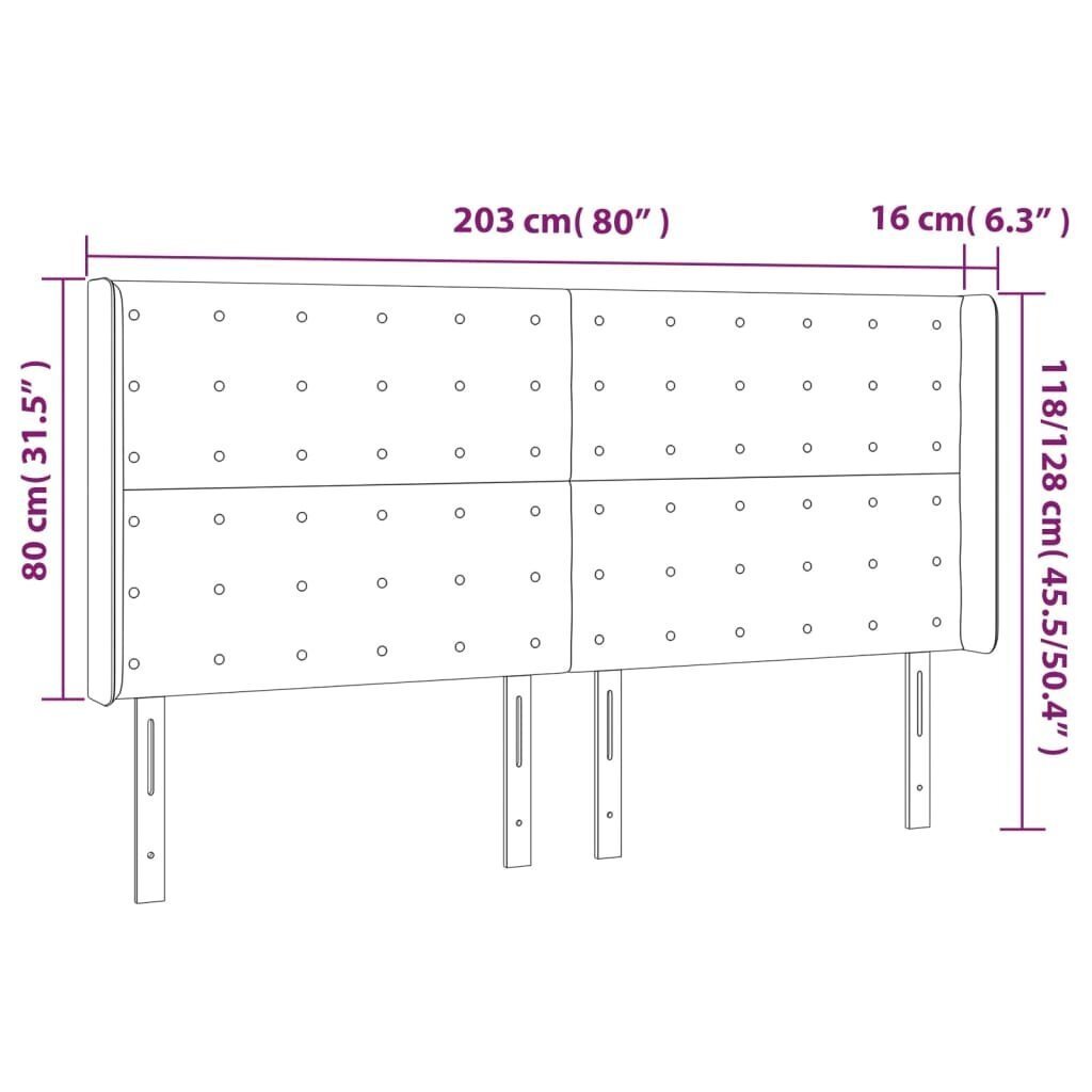 vidaXL voodipeats servadega, helehall, 203x16x118/128 cm, kangas hind ja info | Voodid | kaup24.ee