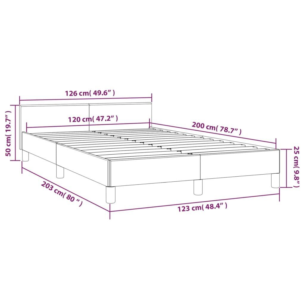 vidaXL voodiraam peatsiga, tumehall, 120 x 200 cm, samet hind ja info | Voodid | kaup24.ee