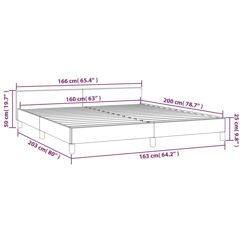 vidaXL voodiraam peatsiga, helehall, 160x200 cm, samet hind ja info | Voodid | kaup24.ee