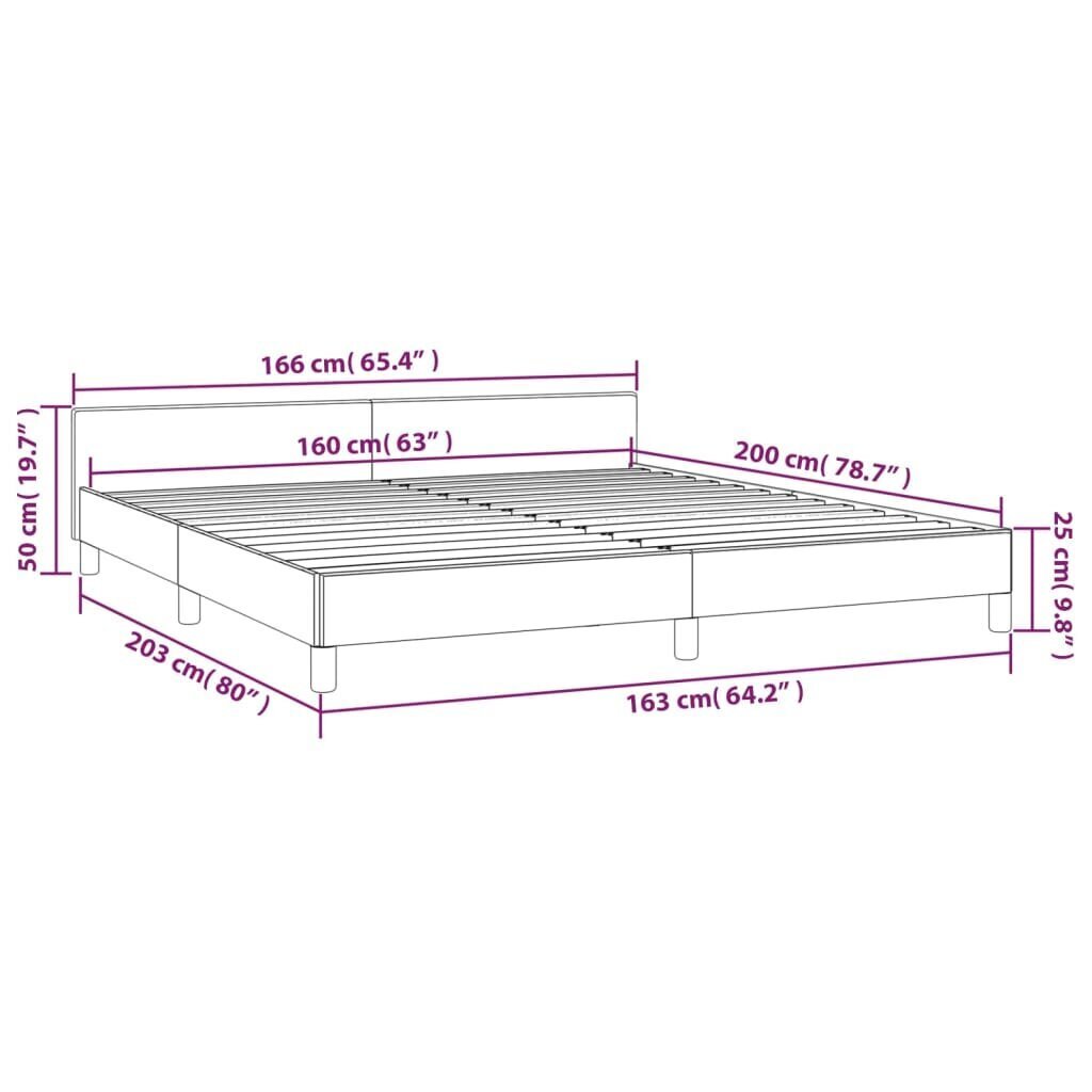 vidaXL voodiraam peatsiga, must, 160x200 cm, samet hind ja info | Voodid | kaup24.ee