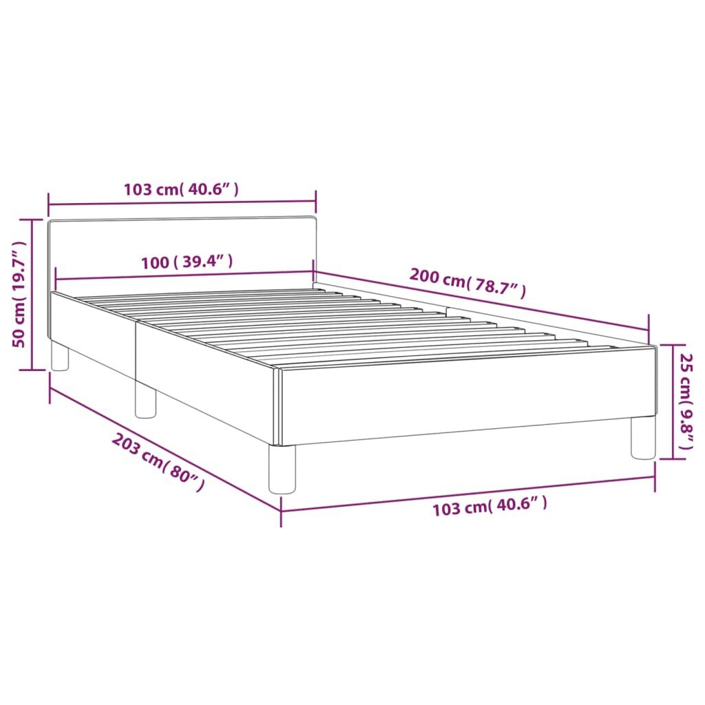 vidaXL voodiraam peatsiga, cappuccino, 100x200 cm, kunstnahast hind ja info | Voodid | kaup24.ee