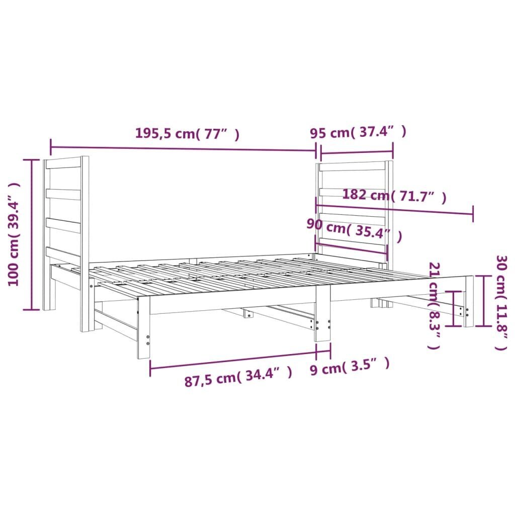 vidaXL väljatõmmatav päevavoodi, 2 x (90x190) cm, männipuit цена и информация | Voodid | kaup24.ee