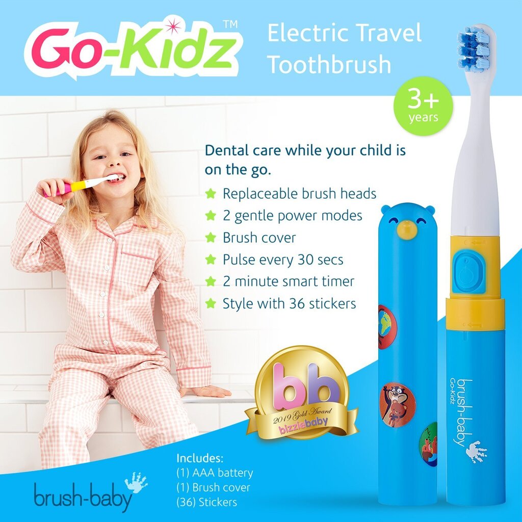 Brush Baby Go-Kidz elektriline hambahari taimeriga- sinine (3+) цена и информация | Elektrilised hambaharjad | kaup24.ee