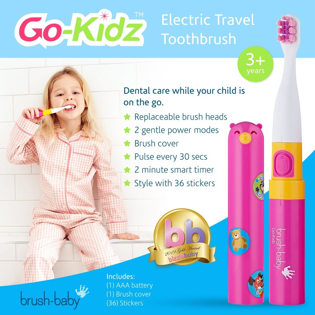 Brush Baby Go-Kidz elektriline hambahari taimeriga - roosa (3+) hind ja info | Elektrilised hambaharjad | kaup24.ee