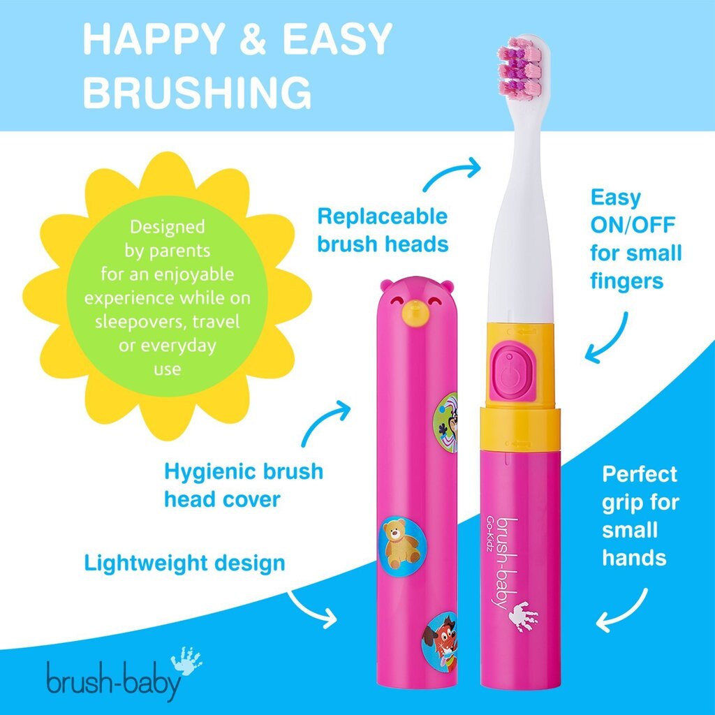 Brush Baby Go-Kidz elektriline hambahari taimeriga - roosa (3+) hind ja info | Elektrilised hambaharjad | kaup24.ee