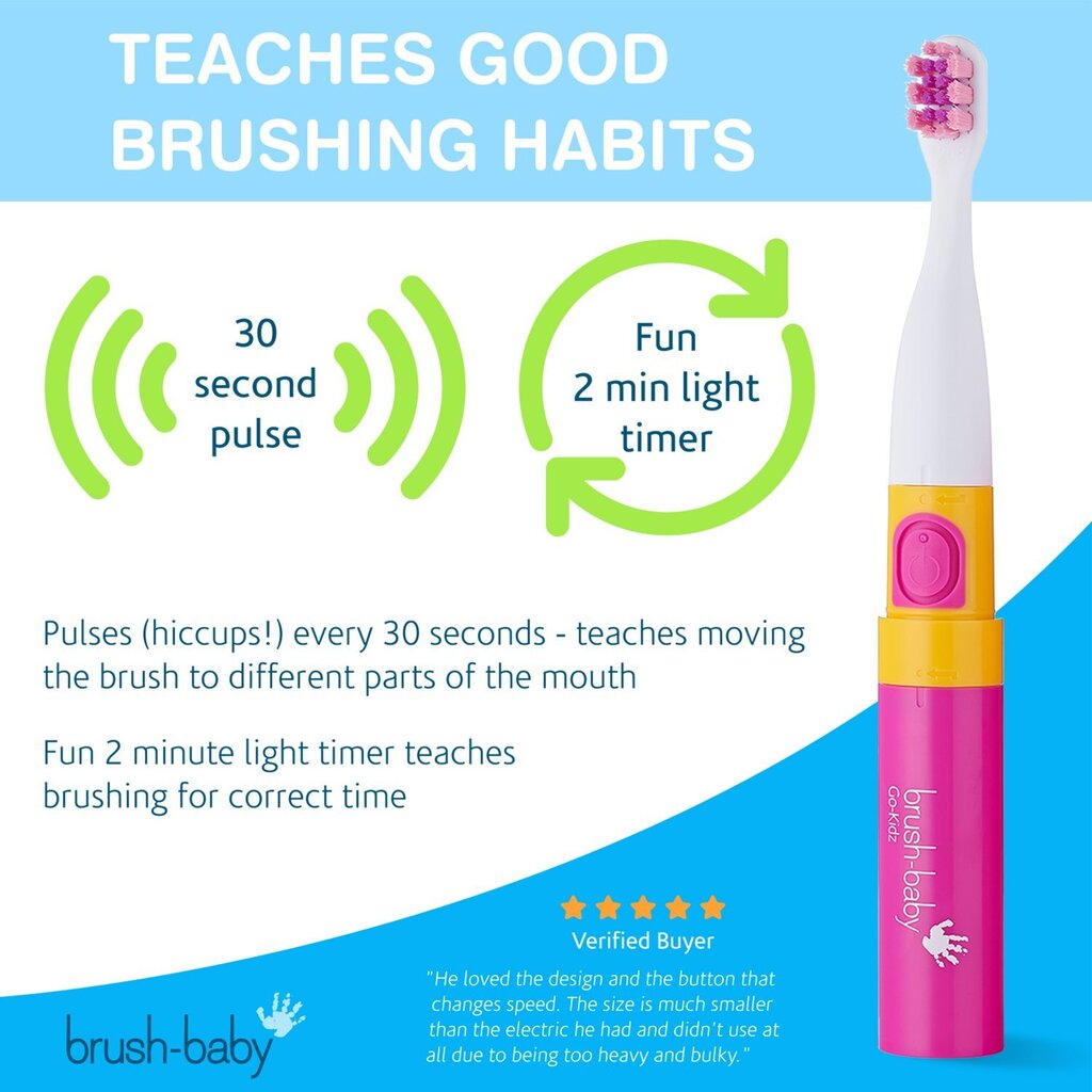 Brush Baby Go-Kidz elektriline hambahari taimeriga - roosa (3+) hind ja info | Elektrilised hambaharjad | kaup24.ee