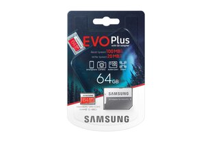 Карта памяти SAMSUNG MicroSDXC Evo+ Class 10 64GB с адаптером цена и информация | Карты памяти для телефонов | kaup24.ee