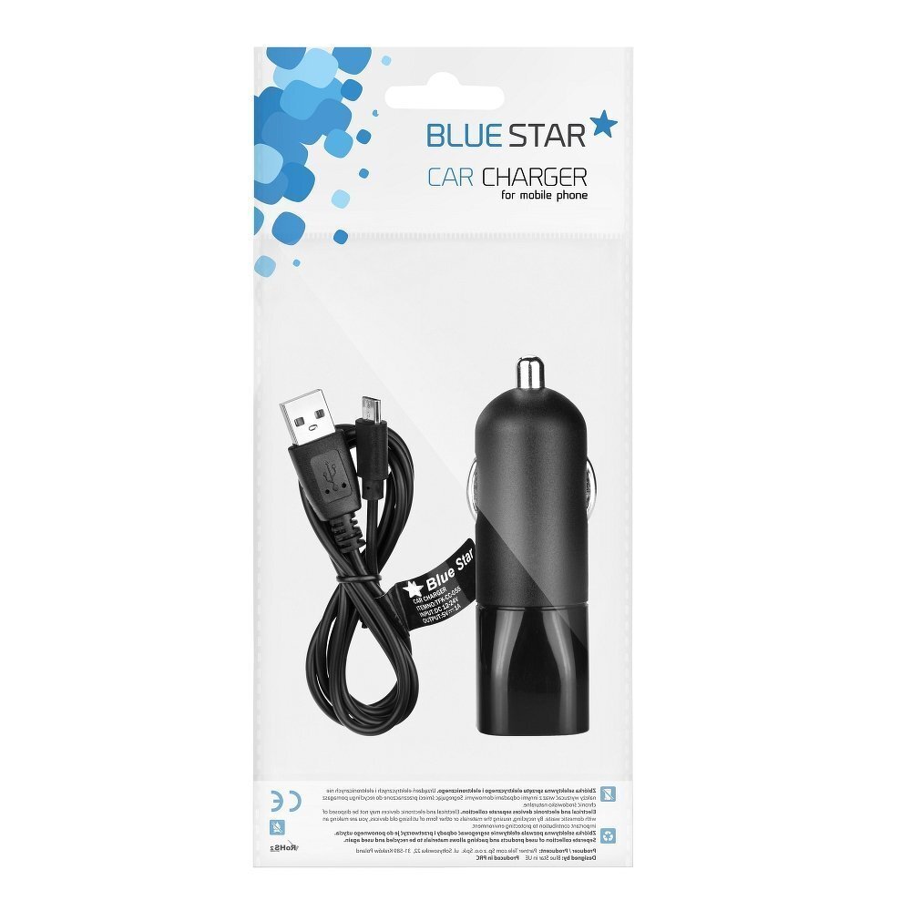 BlueStar Car Charger 12 V / 24 V / 1000 mA + Micro USB Cable Black цена и информация | Mobiiltelefonide laadijad | kaup24.ee