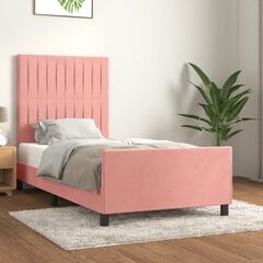 vidaXL voodiraam peatsiga, roosa, 90x190 cm, samet цена и информация | Кровати | kaup24.ee