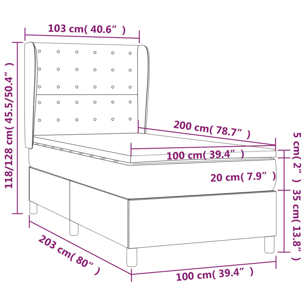 vidaXL kontinentaalvoodi madratsiga, must, 100x200 cm, kangas hind ja info | Voodid | kaup24.ee