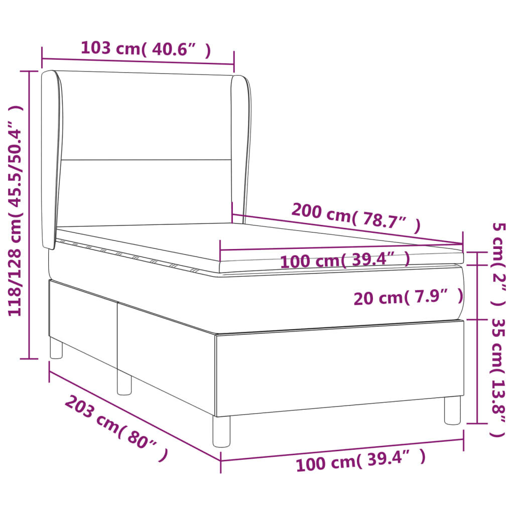 vidaXL kontinentaalvoodi madratsiga, tumehall, 100x200 cm, kangas цена и информация | Voodid | kaup24.ee